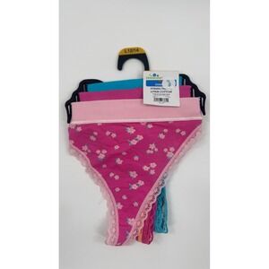 Celebrate! String Thong 3 Pack Cotton Lace Trim Floral Pink Blue Orange L 12/14